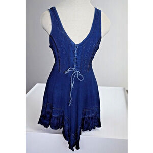 Seventh Avenue Blue Boho Lace-Up Handkerchief Hem Mini Dress – Size XL